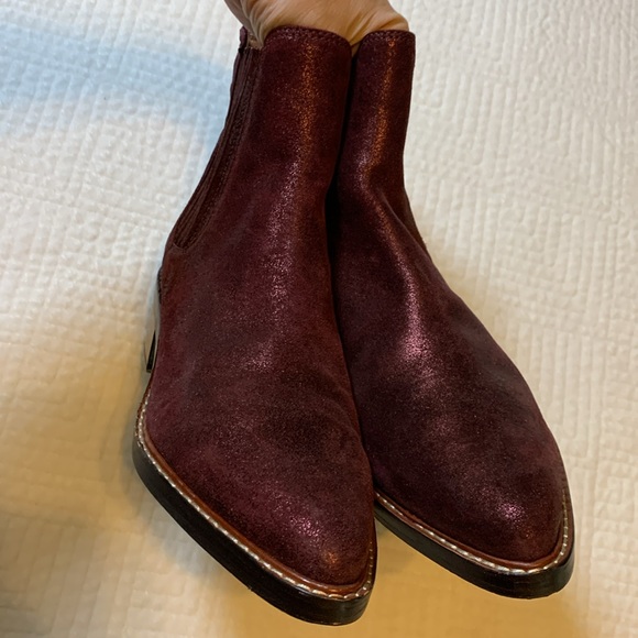 Coach Bowery Chelsea Boot Maroon Glitter Suede Western Leather Women’s Size 8.5 - Picture 8 of 16